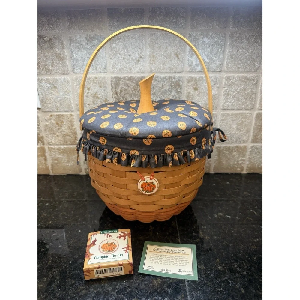 Longaberger Pumpkin Fall Stem Lid Basket Jack O' Lantern Liner Protector‎ Combo